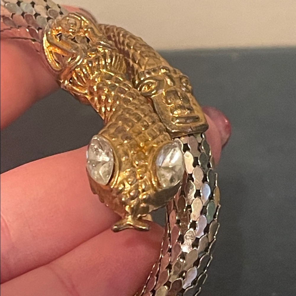 Vintage Gold & Silver Mesh Rhinestone Eye Snake Wrap Bracelet - Picture 4 of 9